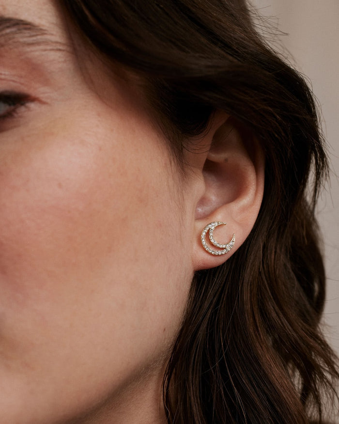 Bryan Anthonys Gold To The Moon and Back Stud Earrings On Model