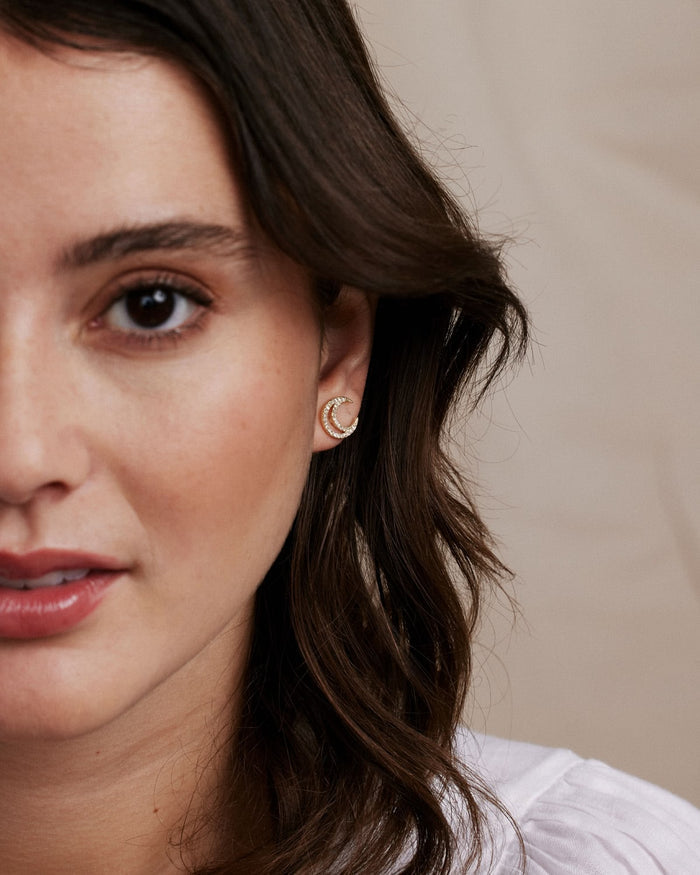 Bryan Anthonys Gold To The Moon and Back Stud Earrings On Model