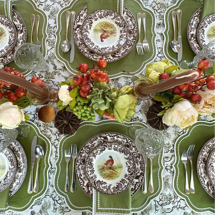 Toile de Jouy Birds in Sage Tablecloth - The Well Appointed House