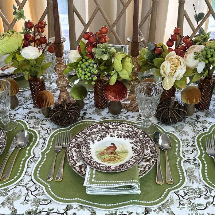 Toile de Jouy Birds in Sage Tablecloth - The Well Appointed House