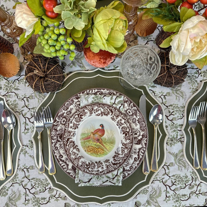 Toile de Jouy Birds in Sage Tablecloth - The Well Appointed House