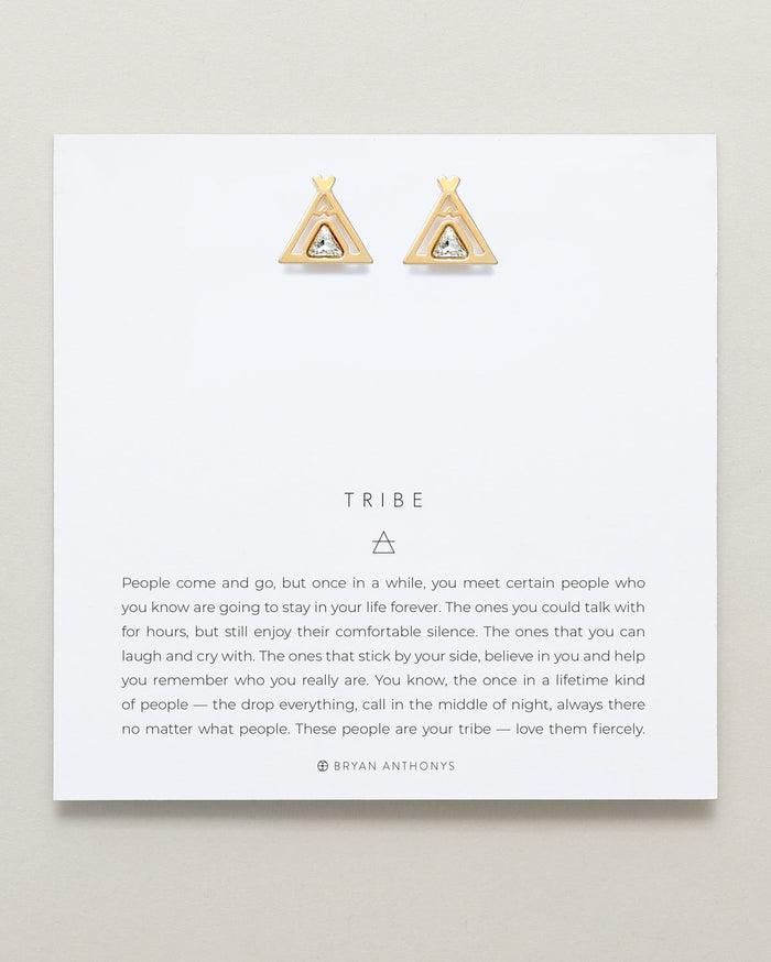 Bryan Anthonys Tribe Gold Earrings With Crystals On Card