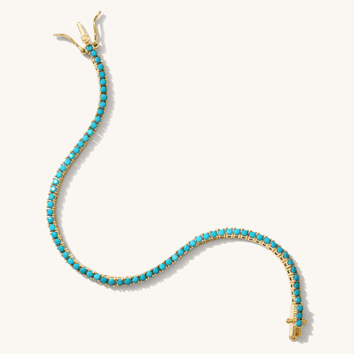 Turquoise Everyday Tennis bracelet with simulated turquoise stones set in gold