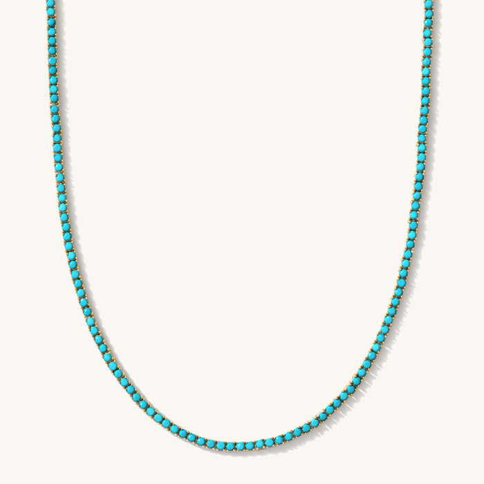 Turquoise Everyday Tennis necklace with simulated turquoise stones in 14k gold plate