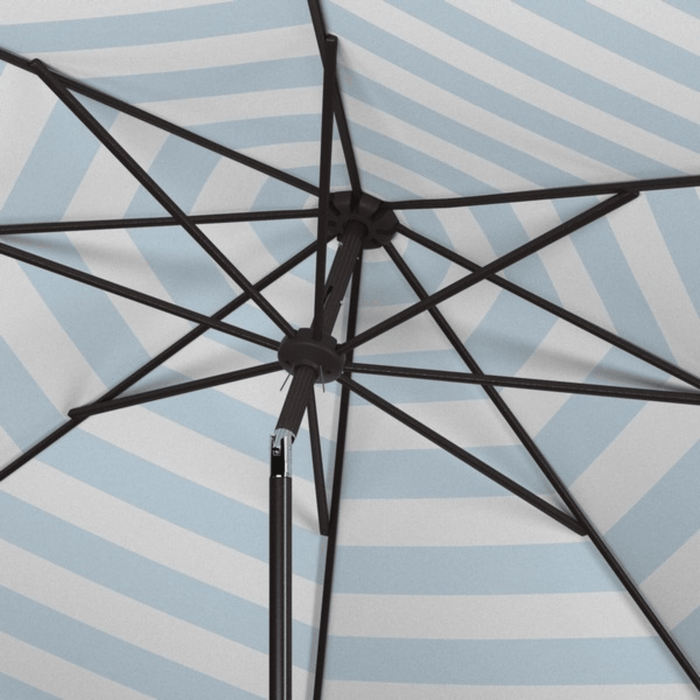 UV Resistant Aqua Blue & White Striped 9' Auto Tilt Outdoor Patio Umbrella - Outdoor Umbrellas - The Well Appointed House