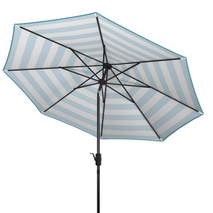 UV Resistant Aqua Blue & White Striped 9' Auto Tilt Outdoor Patio Umbrella - Outdoor Umbrellas - The Well Appointed House