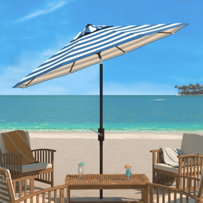 UV Resistant Blue & White Striped 9' Auto Tilt Outdoor Patio Umbrella - Outdoor Umbrellas - The Well Appointed House