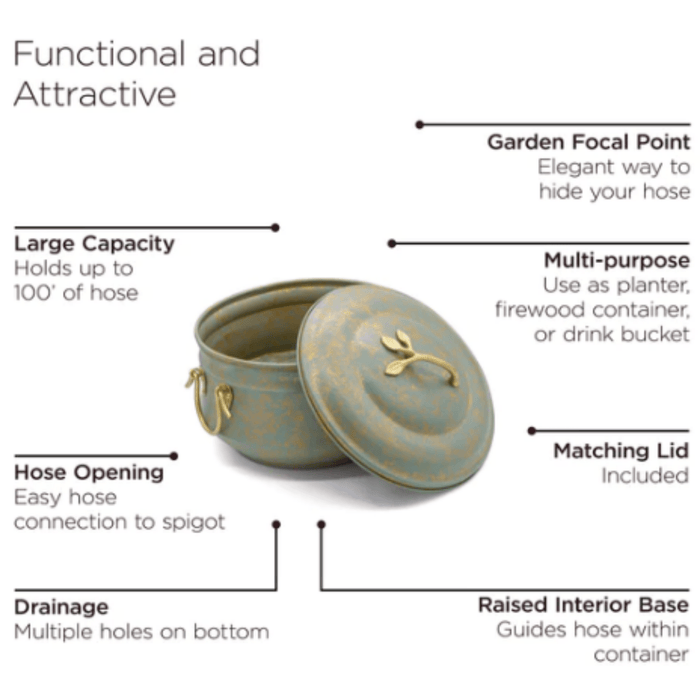 Verdigris & Brass Hose Pot with Lid - Garden Tools & Accessories - The Well Appointed House