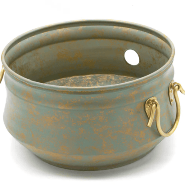 Verdigris & Brass Hose Pot with Lid - Garden Tools & Accessories - The Well Appointed House