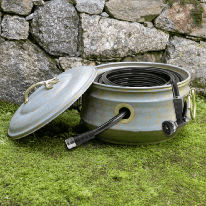 Verdigris & Brass Hose Pot with Lid - Garden Tools & Accessories - The Well Appointed House