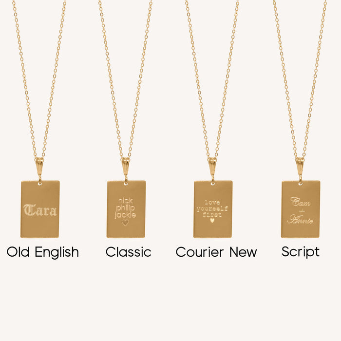 Sterling silver Walker necklace with a rectangular engraved pendant