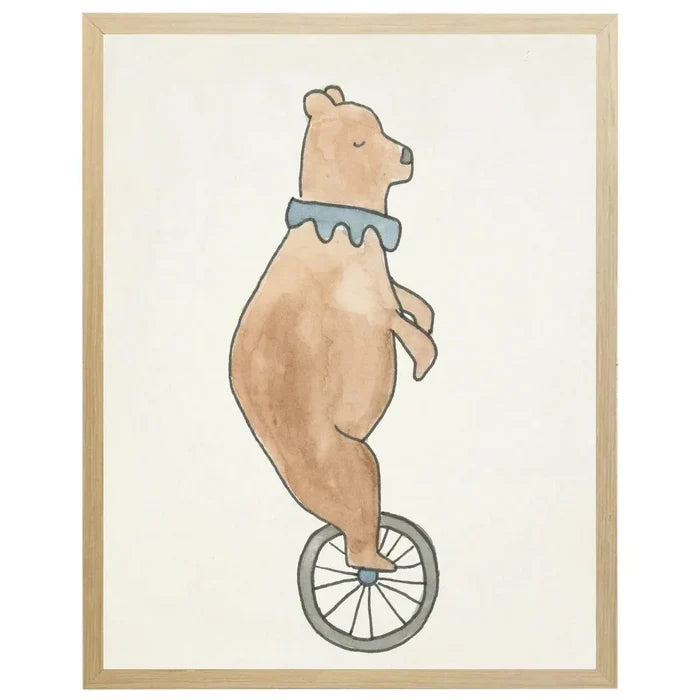 Watercolor Circus Bear on Unicycle Children’s Framed Wall Art - Little Loves Art - The Well Appointed House