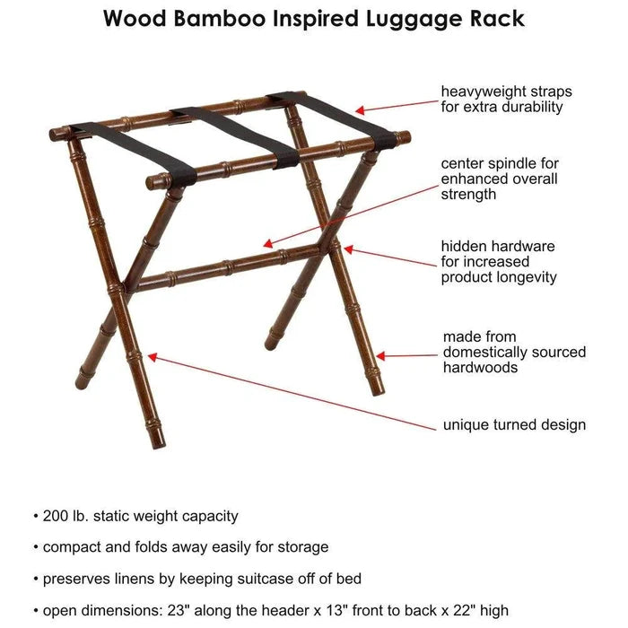 White Bamboo Inspired Wood Luggage Rack with 3 White Nylon Straps - End of Bed - The Well Appointed House