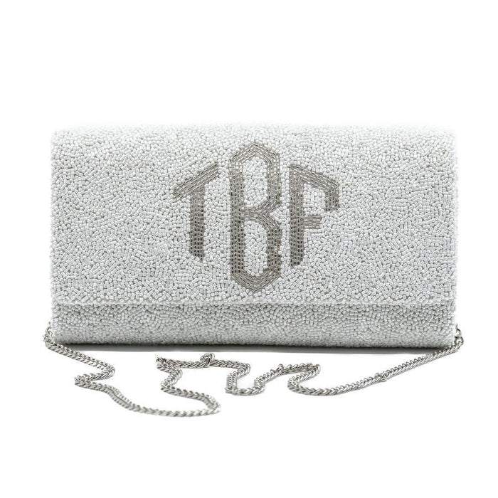 White Beaded Envelope Style Clutch With Silver Monogram - Gifts for Her - The Well Appointed House