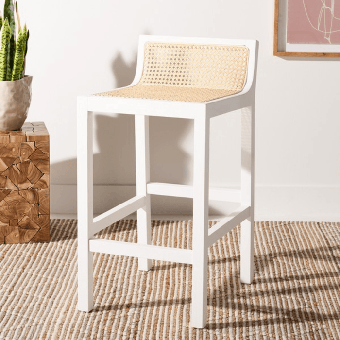 White Beech Wood Bar Stool With Cane Seat - Bar & Counter Stools -  The Well Appointed House