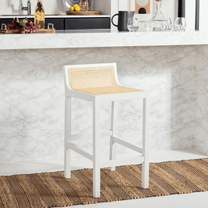 White Beech Wood Bar Stool With Cane Seat - Bar & Counter Stools -  The Well Appointed House