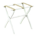 White Contour Leg Wood Luggage Rack with 3 Petit Point Straps - End of Bed - The Well Appointed House