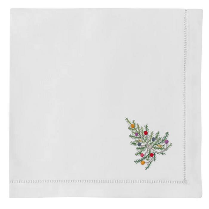 White Cotton Decorated Christmas Tree Dinner Napkins - The Well Appointed House