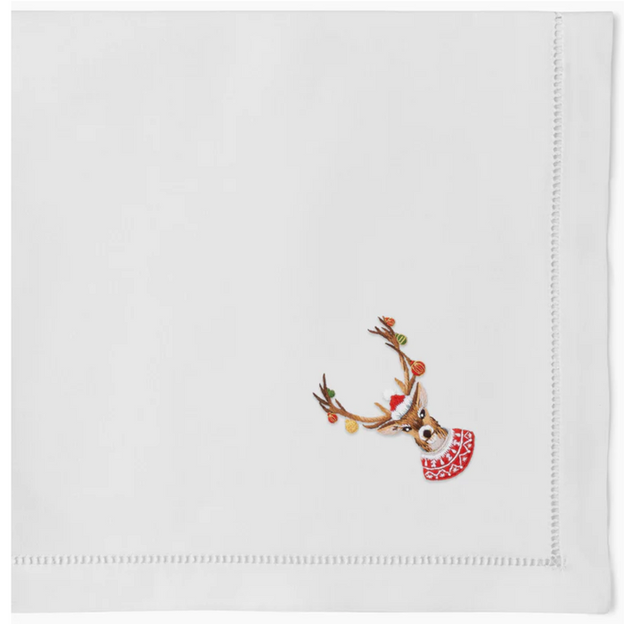 Set of 4 White Cotton Ornament Antlers Dinner Napkins - The Well Appointed House