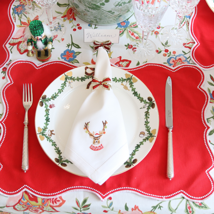 Set of 4 White Cotton Ornament Antlers Dinner Napkins - The Well Appointed House