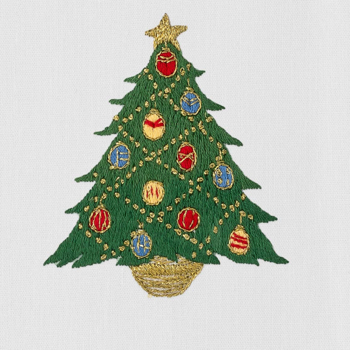 Set of 2 White Cotton Ornament Tree Christmas Hand Towels - Hand Towels -  The Well Appointed House