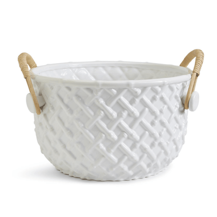 White Faux Bamboo Fretwork Party Bucket with Bamboo Handles - Bar Tools & Accessories - The Well Appointed House