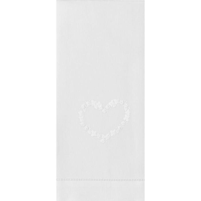 Set of 2 White Flower Heart Embroidered Hand Towels - Hand Towels - The Well Appointed House