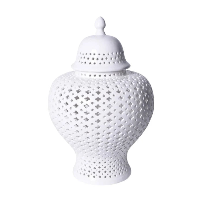 White Lattice Porcelain Lidded Ginger Jar - Vases & Jars - The Well Appointed House