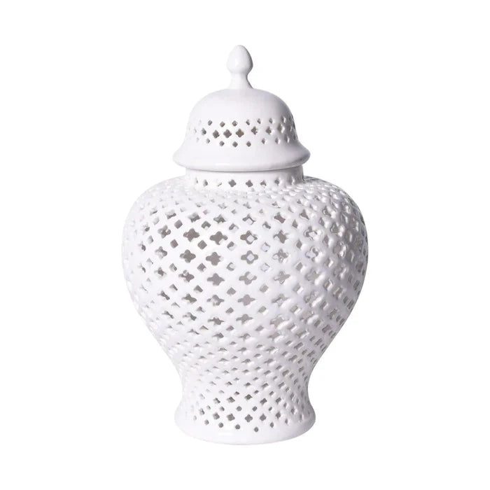 White Lattice Porcelain Lidded Ginger Jar - Vases & Jars - The Well Appointed House