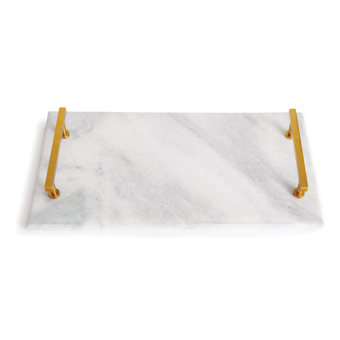 White Marble & Brass Serving Tray - Well Appointed House