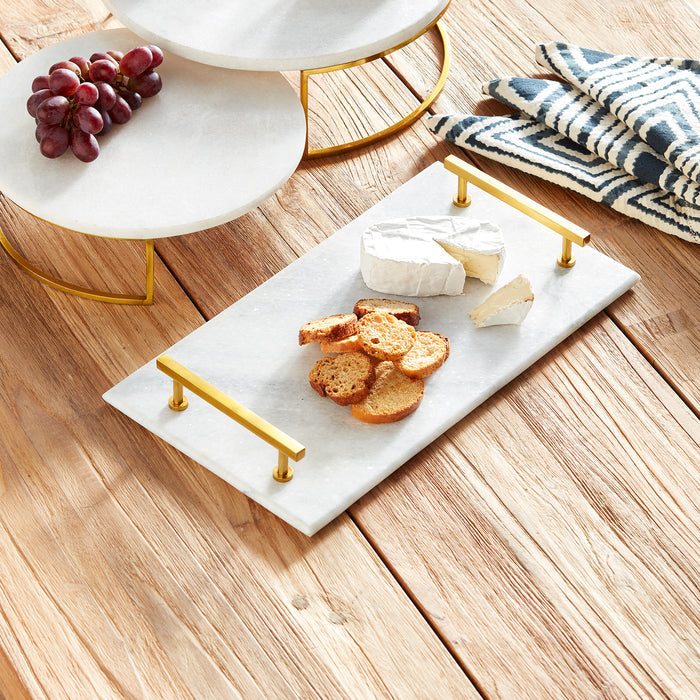 White Marble & Brass Serving Tray - Well Appointed House
