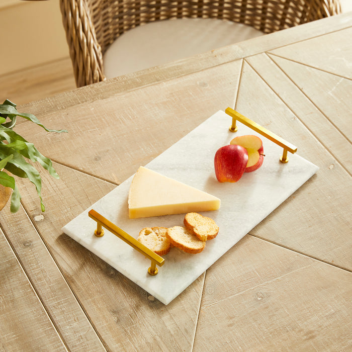 White Marble & Brass Serving Tray - Well Appointed House