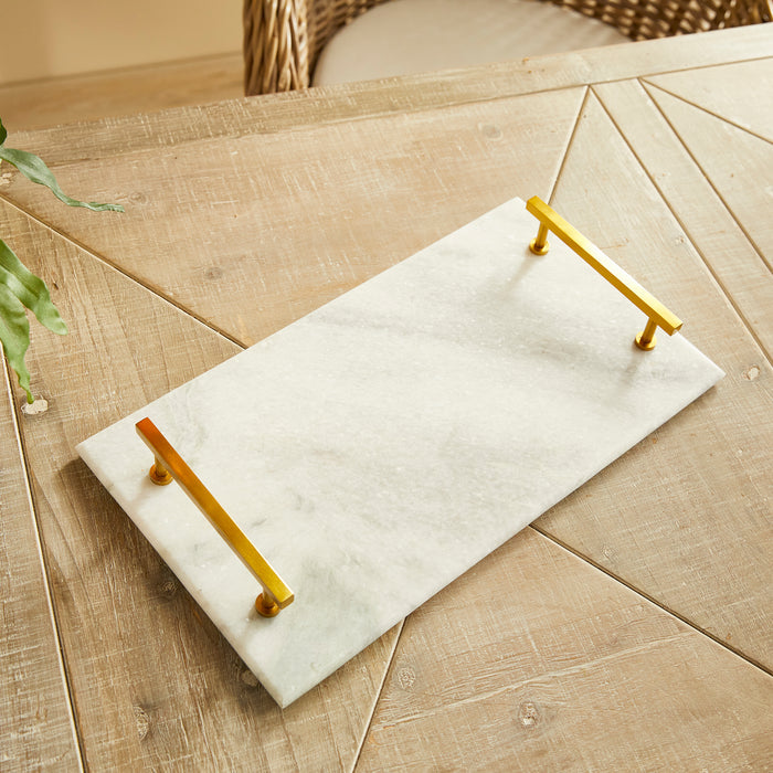 White Marble & Brass Serving Tray - Well Appointed House