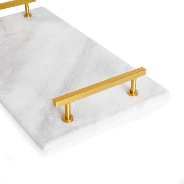 White Marble & Brass Serving Tray - Well Appointed House