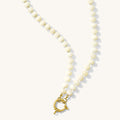 The White Mocha gemstone necklace in creamy white quartz with a gold sailor clasp