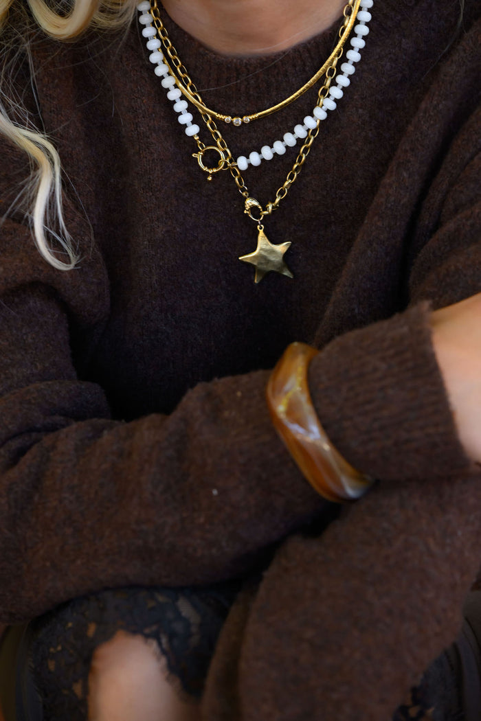 Neutral white quartz White Mocha necklace with gold accents by Beads by Tara