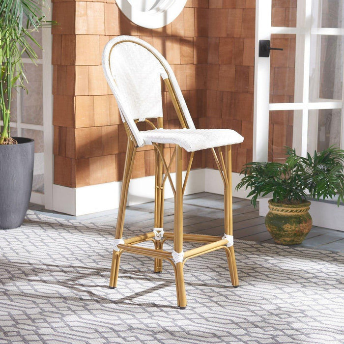 White PE Wicker & Aluminum Faux Bamboo Outdoor Bar Stool - Outdoor Bar & Counter Stools - The Well Appointed House