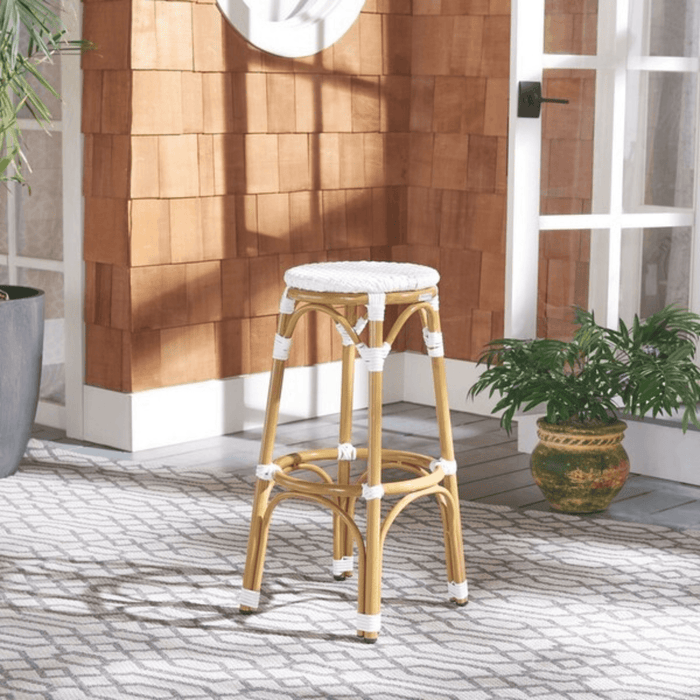 White PE Wicker & Aluminum Indoor-Outdoor Backless Bar Stool - Bar & Counter Stools -  The Well Appointed House
