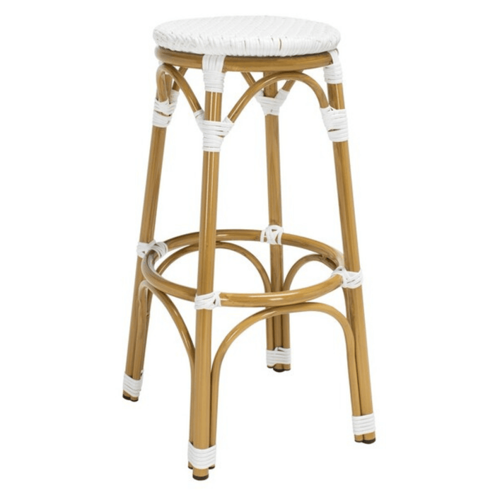 White PE Wicker & Aluminum Indoor-Outdoor Backless Bar Stool - Bar & Counter Stools -  The Well Appointed House