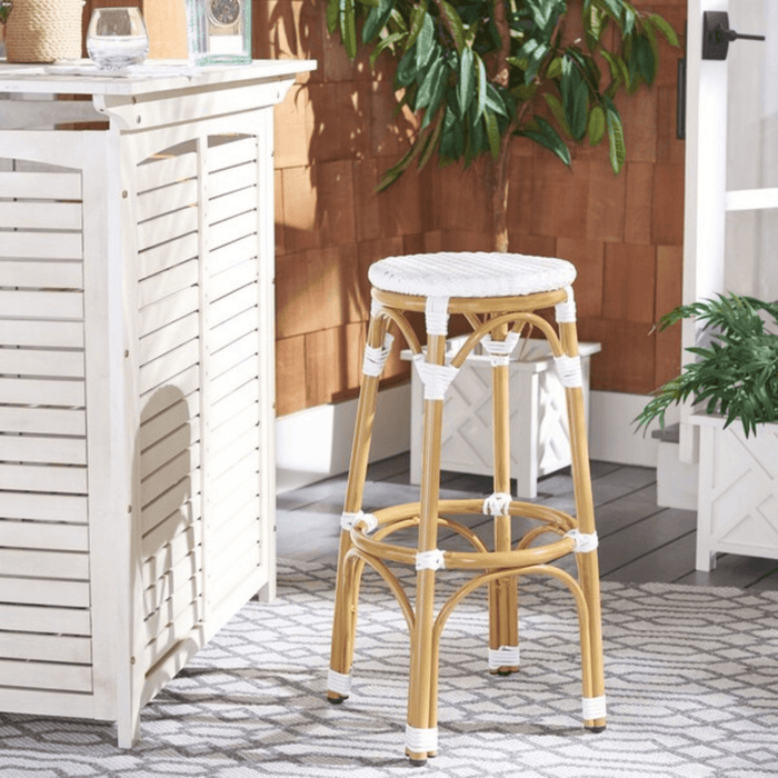 White PE Wicker & Aluminum Indoor-Outdoor Backless Bar Stool - Bar & Counter Stools -  The Well Appointed House