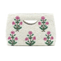 White & Pink Beaded Floral Motif Handbag With Gusset - Gifts for Her - The Well Appointed House