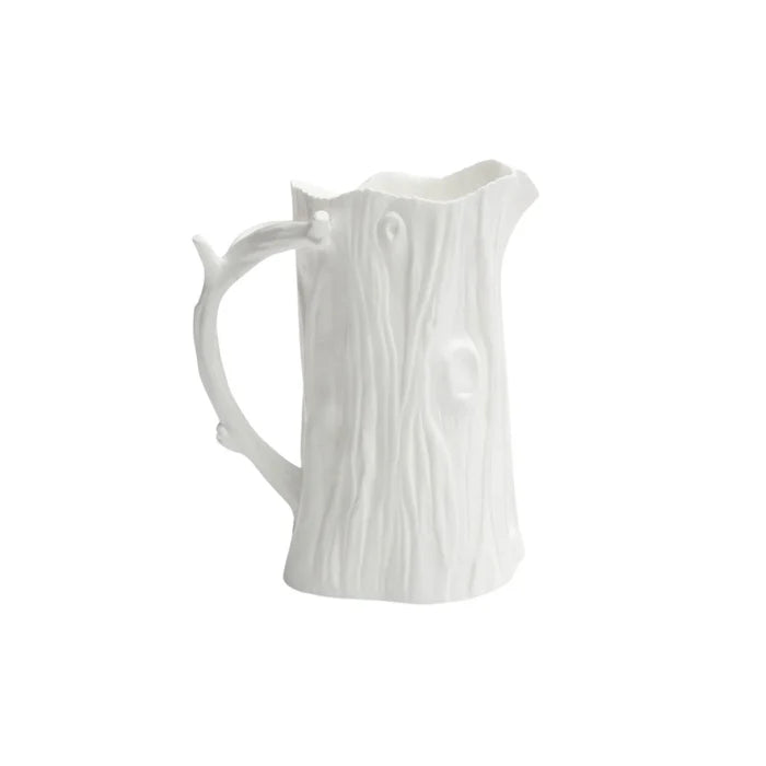 White Stoneware Tree Trunk Inspired Pitcher - Serveware - The Well Appointed House