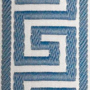 White Straight Leg ECO Luggage Rack with 4 White & Sky Blue Greek Key Straps - End of Bed - The Well Appointed House