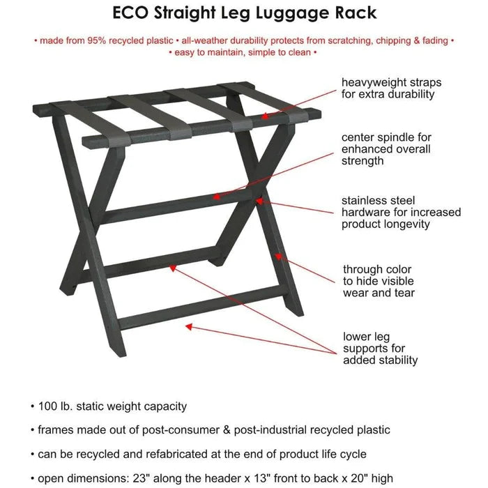 White Straight Leg ECO Luggage Rack with 4 White & Sky Blue Greek Key Straps - End of Bed - The Well Appointed House
