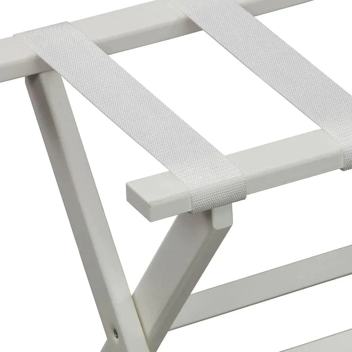White Straight Leg Eco Luggage Rack with 4 White Nylon Straps - End of Bed - The Well Appointed House