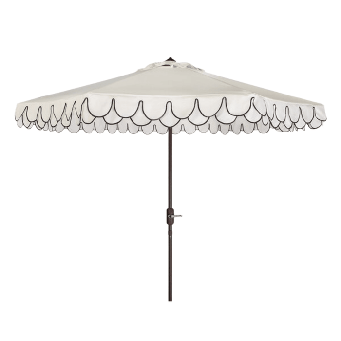 White Two Tier Scalloped Outdoor Umbrella With Black Trim - Outdoor Umbrellas - The Well Appointed House