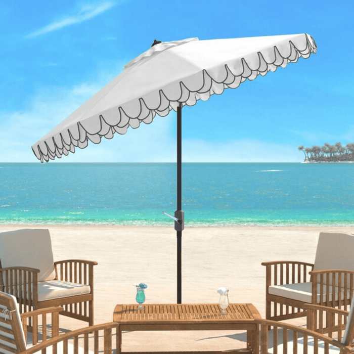 White Two Tier Scalloped Outdoor Umbrella With Black Trim - Outdoor Umbrellas - The Well Appointed House