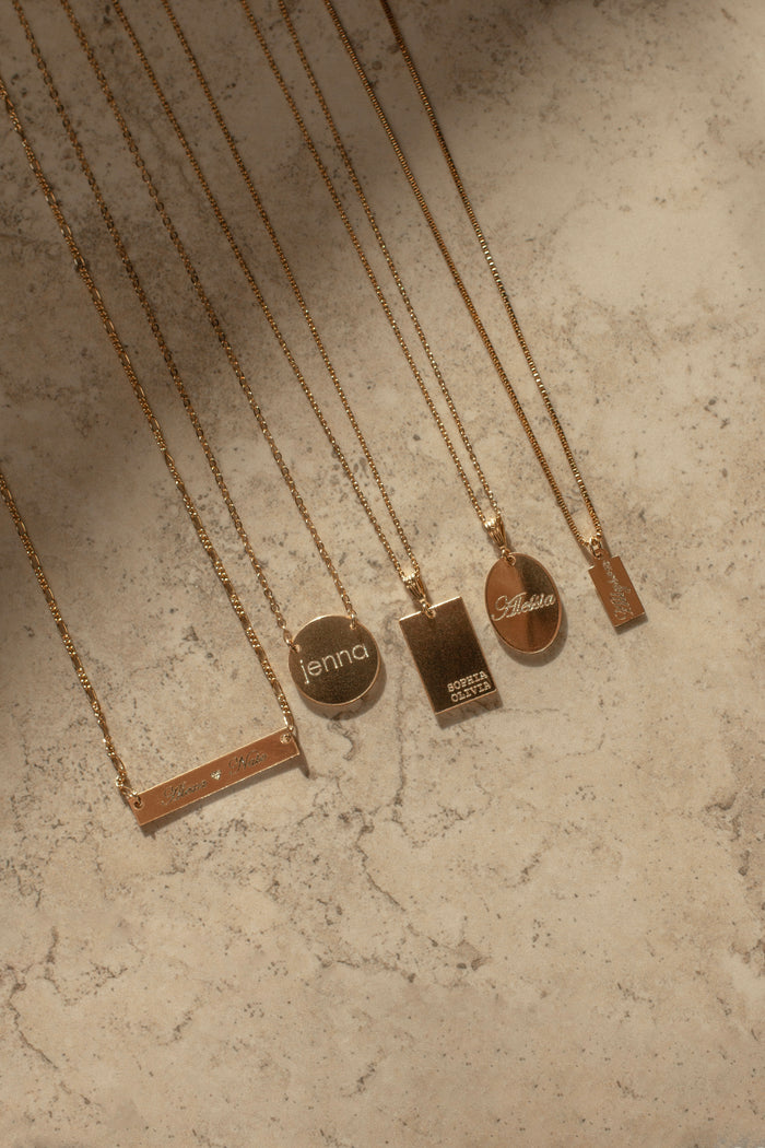 Willow rectangular pendant necklace personalized with an engraving