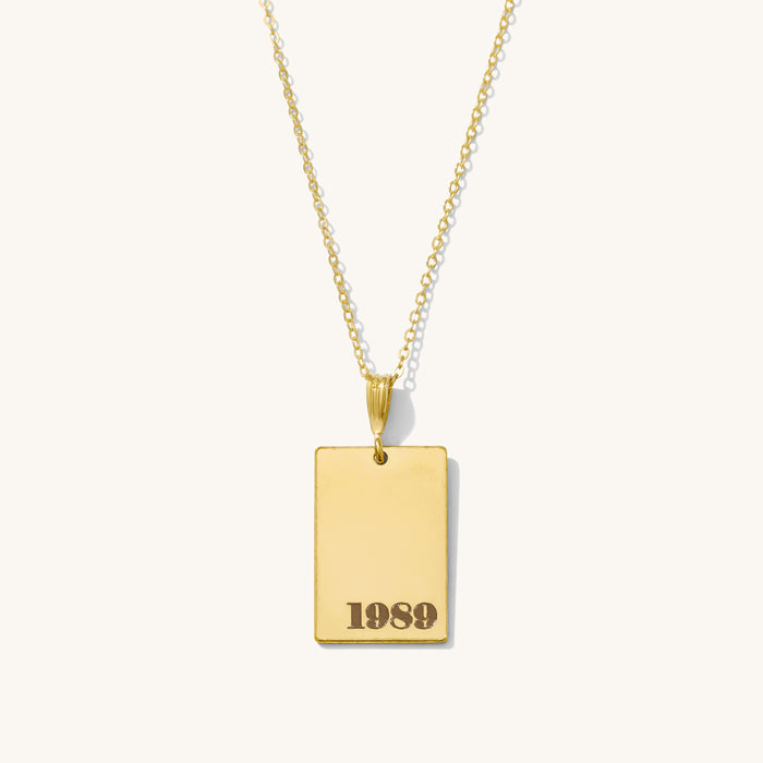The Willow number necklace with an engraved rectangular pendant in gold fill