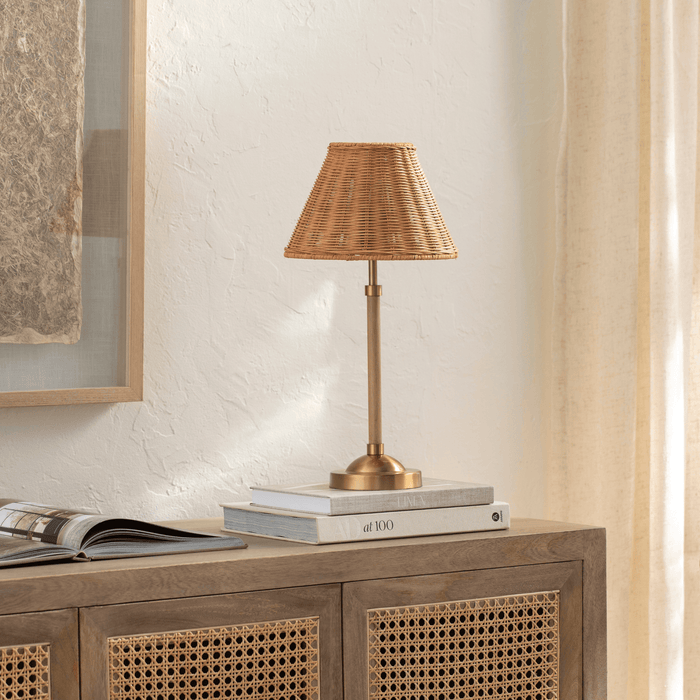 Wood Finish Table Lamp With Rattan Shade - Table Lamps - The Well Appointed House